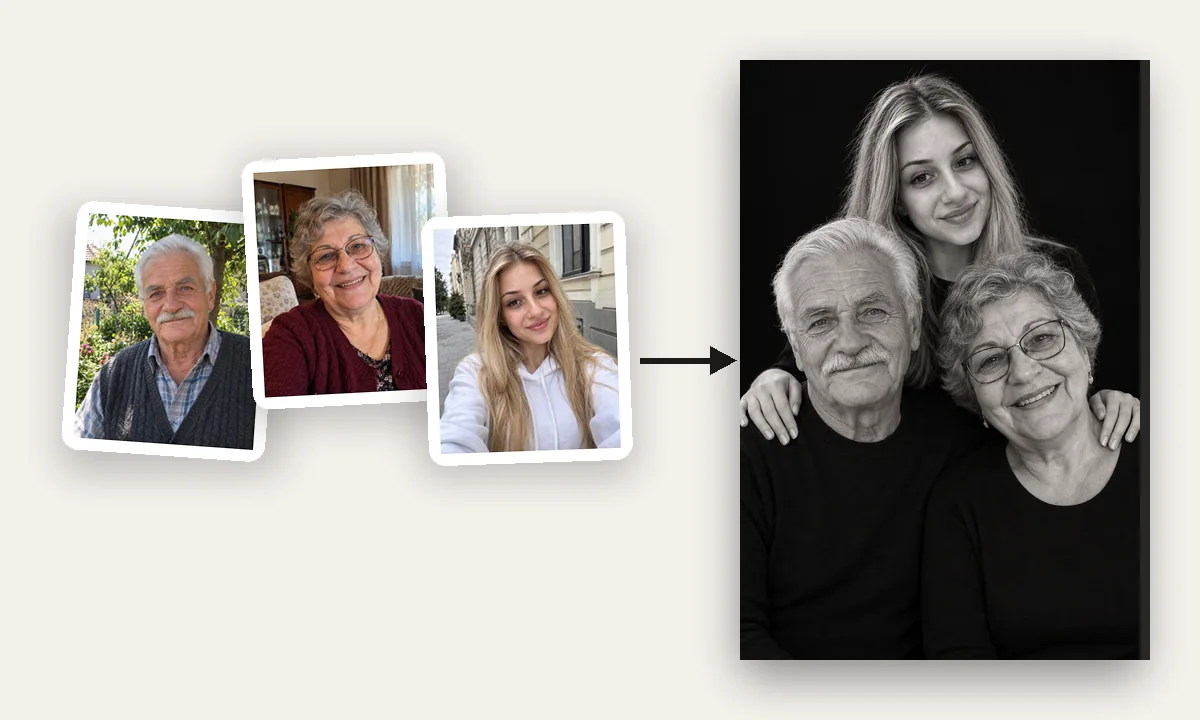 Bunicii și nepoata, poze separate și totuși împreună; Trei generații, fără nicio ședință foto
