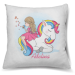 Pernă Personalizată cu nume - Cute girl and unicorn