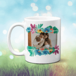 Cană Personalizată cu o poză și text - Floral Frame