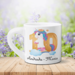 Cană pentru copii personalizată cu poză și mesaj - Cifră aniversară unicorn 10