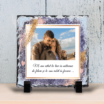 Piatră Ardezie Pătrată Personalizată cu poză și mesaj- Blue Glitter