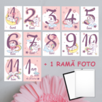 Set 12 Carduri Lunare Baby Personalizate + Ramă Foto - Kitty