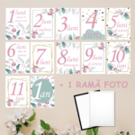 Set 12 Carduri Lunare Baby Personalizate + Ramă Foto - Boho
