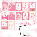 Set 12 Carduri Lunare Baby Personalizate + Ramă Foto - Princess