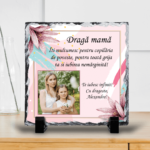 Piatră Ardezie Pătrată Personalizată cu 1 poză și mesaj pentru mama