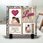Piatră Ardezie Pătrată Personalizată cu 2 poze și mesaj - Iubire