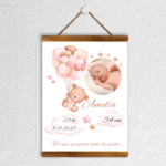 Poster Boho Personalizat cu poză, datele bebelușului și mesaj – Baby