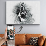 Tablou Canvas cu Efect Watercolor Alb-Negru și Fundal Caligrafic – Personalizat cu o Poză – Diferite Dimensiuni