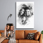 Tablou Canvas Portret cu Efect Watercolor alb-negru – Personalizat cu o Poză – Diferite Dimensiuni