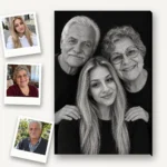 Pozele separate, ca polaroide, ale bunicilor și nepoatei și portretul lor de studio