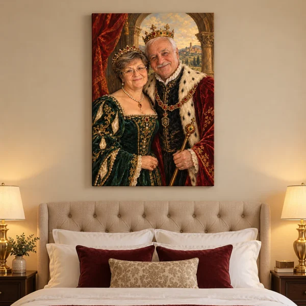Portret regal renascentist al unui cuplu la aniversare, deasupra patului