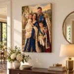 Portret regal al unei familii în grădina palatului, pe peretele din hol
