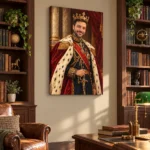 Portret regal în uniformă imperială, pe peretele unui birou cu biblioteci