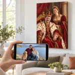 Cuplul de la lac: poza pe telefon și tabloul lor (portret regal) pe perete